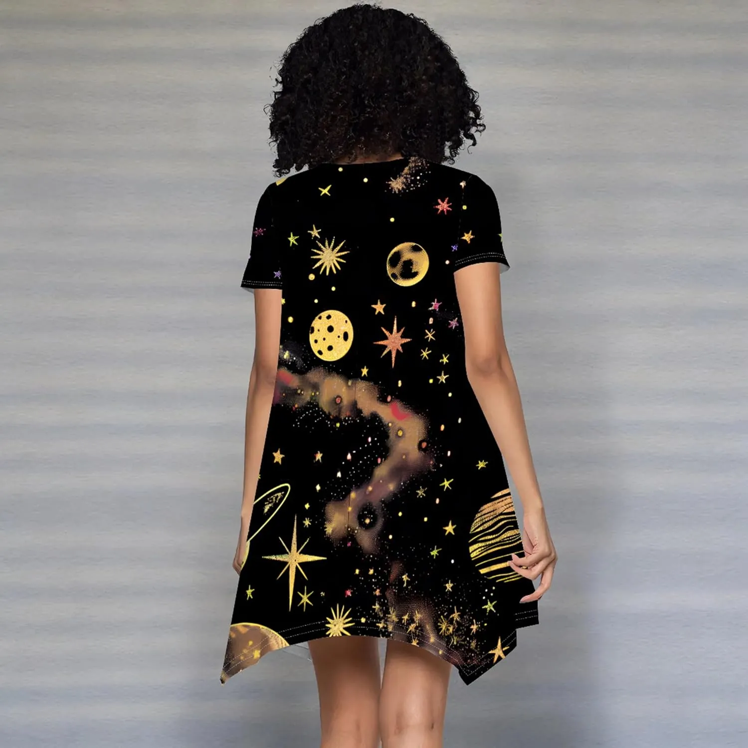 Womens Summer Midi Dress Casual Floral Print Loose T-Shirt Short Sleeve A-Line Dresses Plus Size Flowy Boho Sundress