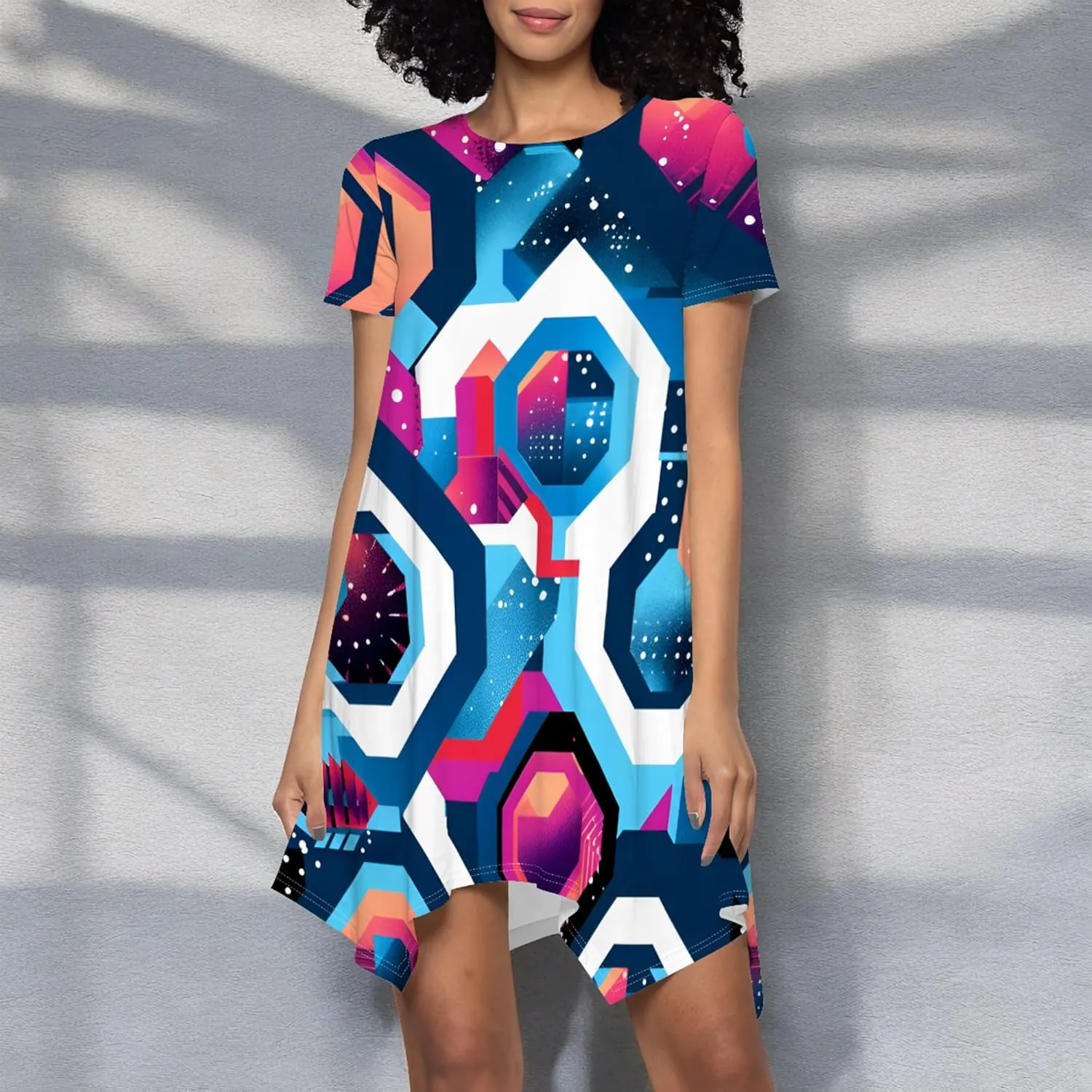 Womens Summer Midi Dress Casual Floral Print Loose T-Shirt Short Sleeve A-Line Dresses Plus Size Flowy Boho Sundress