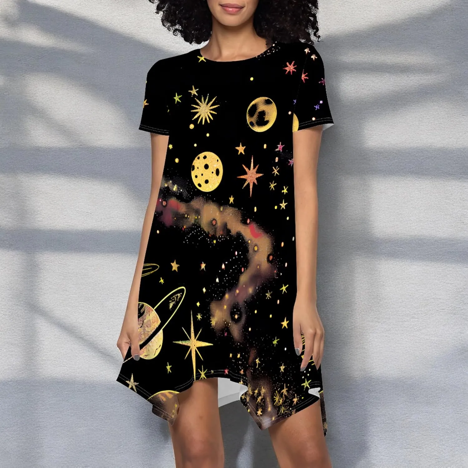 Womens Summer Midi Dress Casual Floral Print Loose T-Shirt Short Sleeve A-Line Dresses Plus Size Flowy Boho Sundress