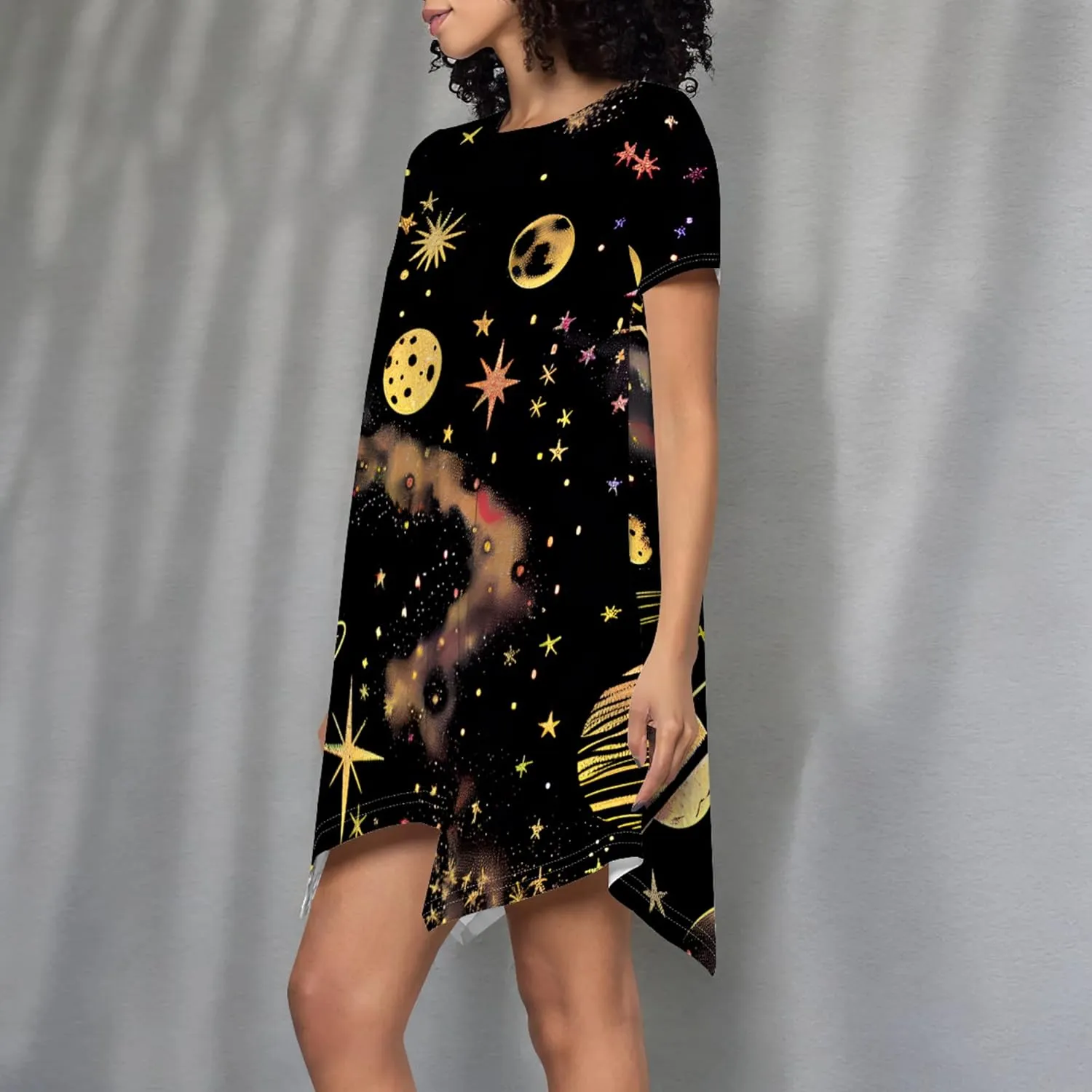 Womens Summer Midi Dress Casual Floral Print Loose T-Shirt Short Sleeve A-Line Dresses Plus Size Flowy Boho Sundress