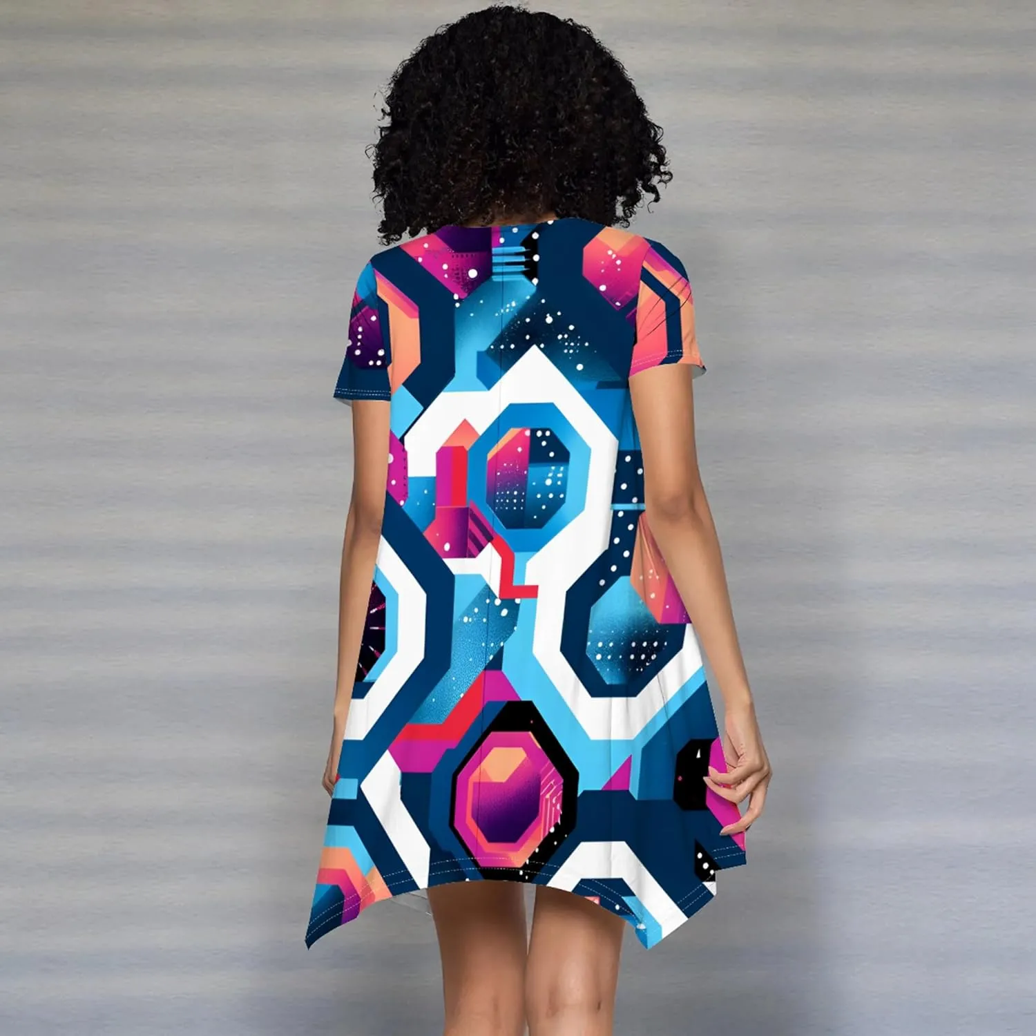 Womens Summer Midi Dress Casual Floral Print Loose T-Shirt Short Sleeve A-Line Dresses Plus Size Flowy Boho Sundress