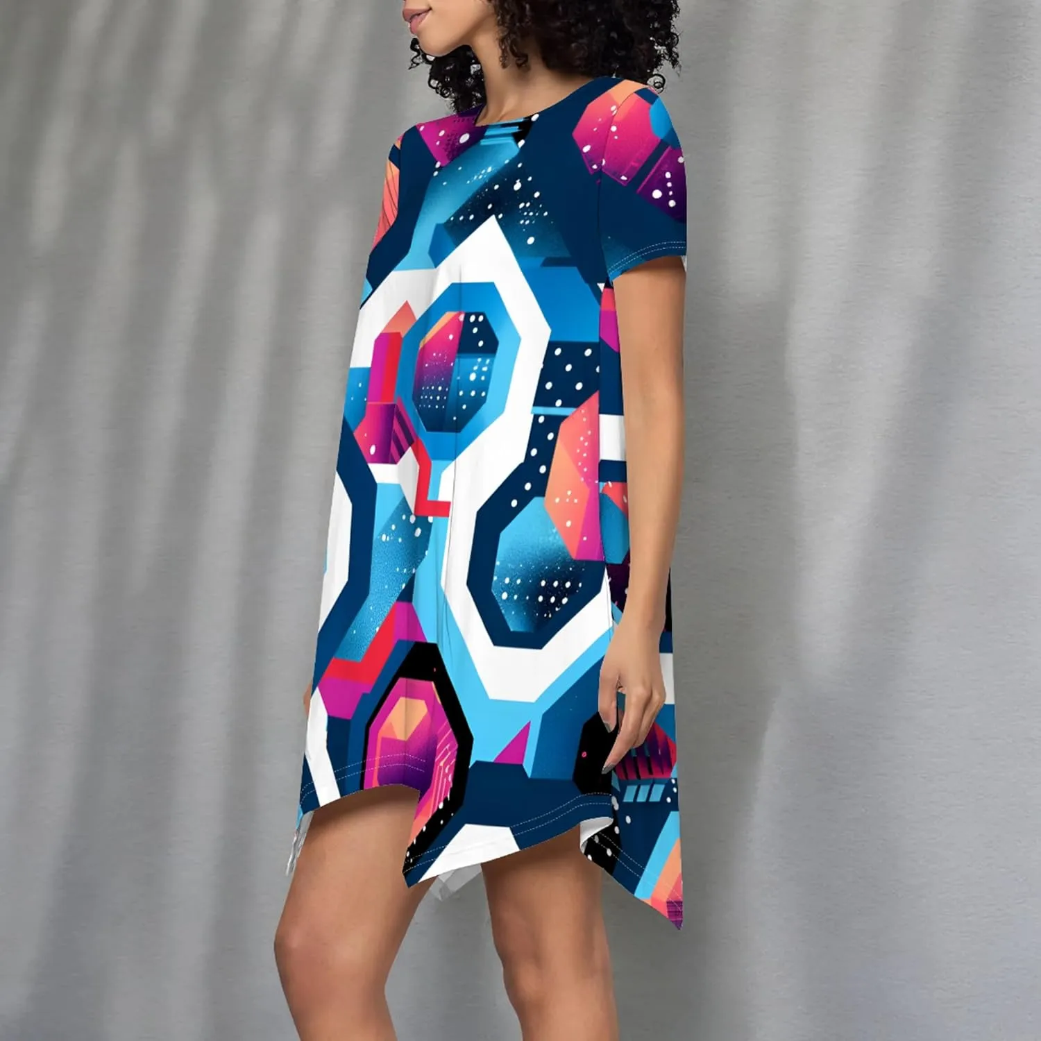 Womens Summer Midi Dress Casual Floral Print Loose T-Shirt Short Sleeve A-Line Dresses Plus Size Flowy Boho Sundress