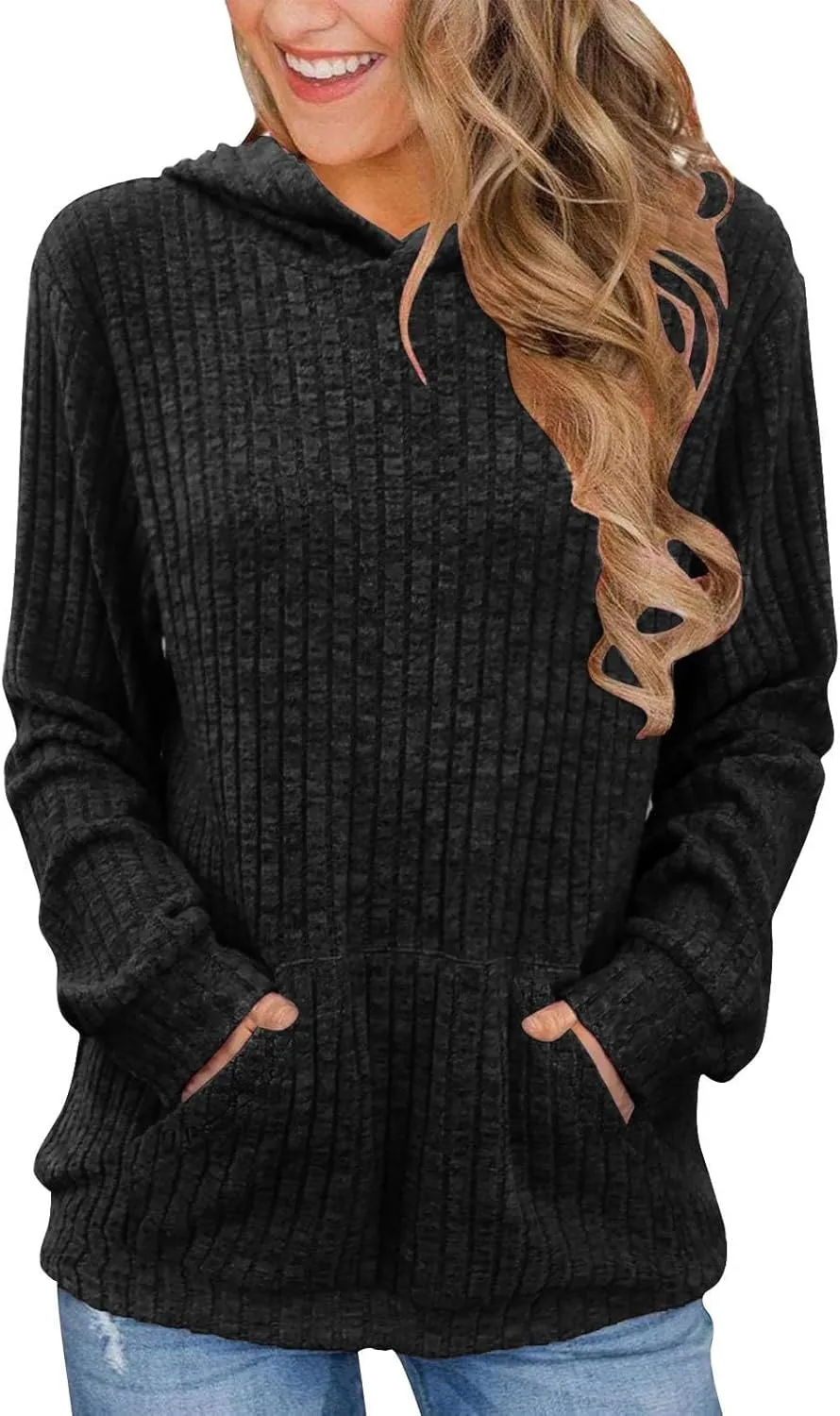 Womens Sweatshirt 2024 Oversized Hoodies Long Sleeve Shirts Kangaroo Pocket Fashion Knit Hoodies Fall Pullover Sweatshirts