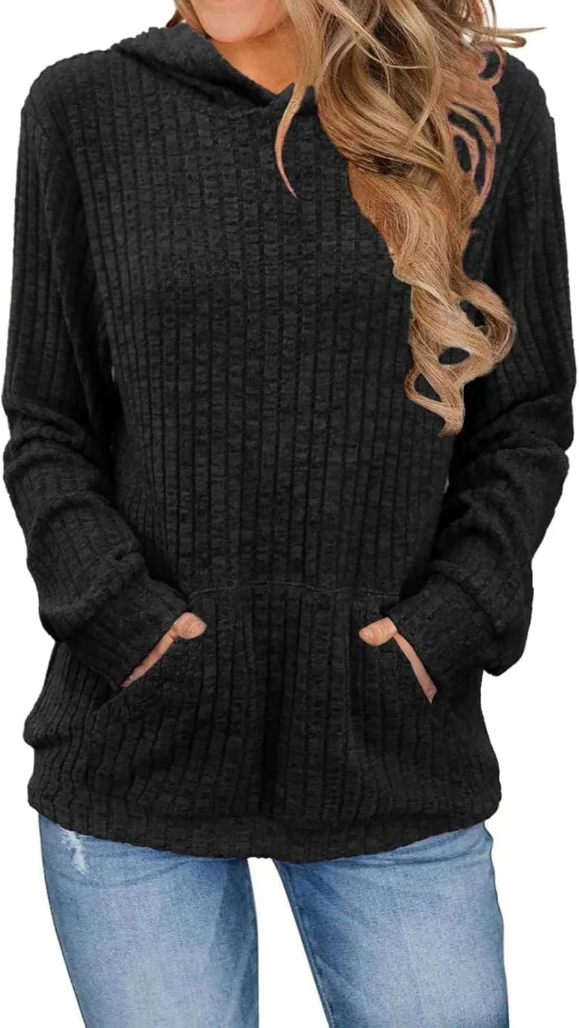 Womens Sweatshirt 2024 Oversized Hoodies Long Sleeve Shirts Kangaroo Pocket Fashion Knit Hoodies Fall Pullover Sweatshirts