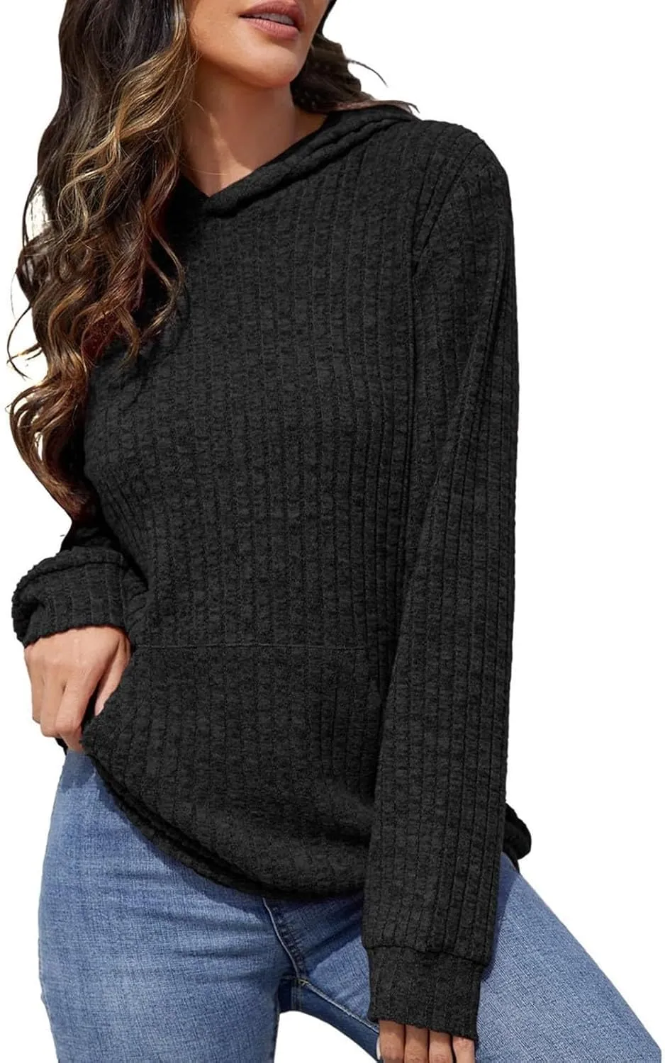 Womens Sweatshirt 2024 Oversized Hoodies Long Sleeve Shirts Kangaroo Pocket Fashion Knit Hoodies Fall Pullover Sweatshirts