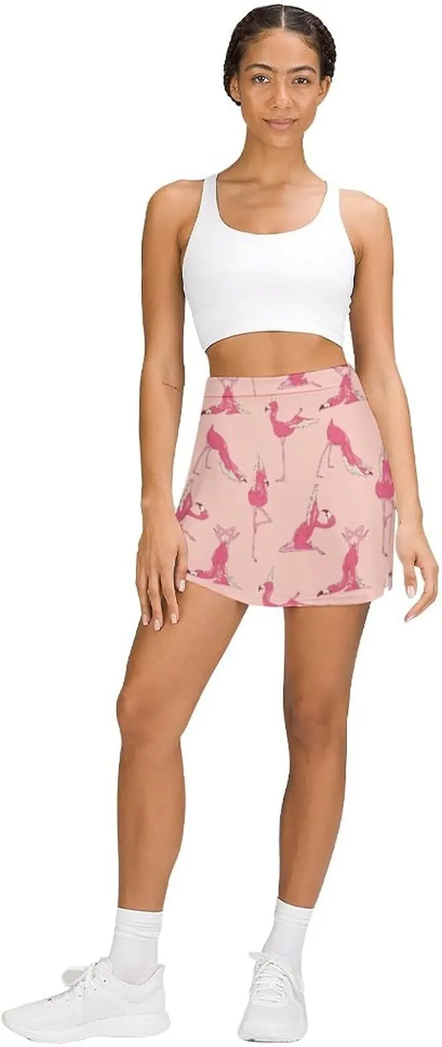 Womens Tennis Skirts Flamingo Yoga High Waisted Athletic Golf Skorts with Shorts Pockets for Running Sports