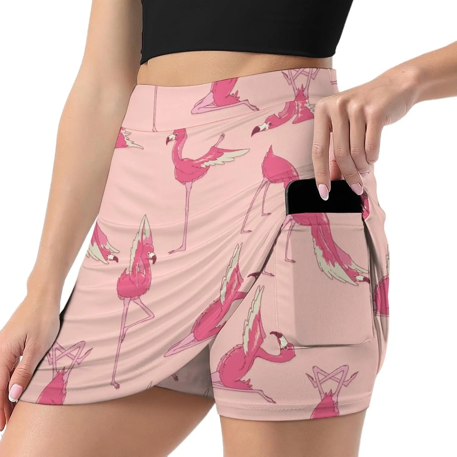 Womens Tennis Skirts Flamingo Yoga High Waisted Athletic Golf Skorts with Shorts Pockets for Running Sports