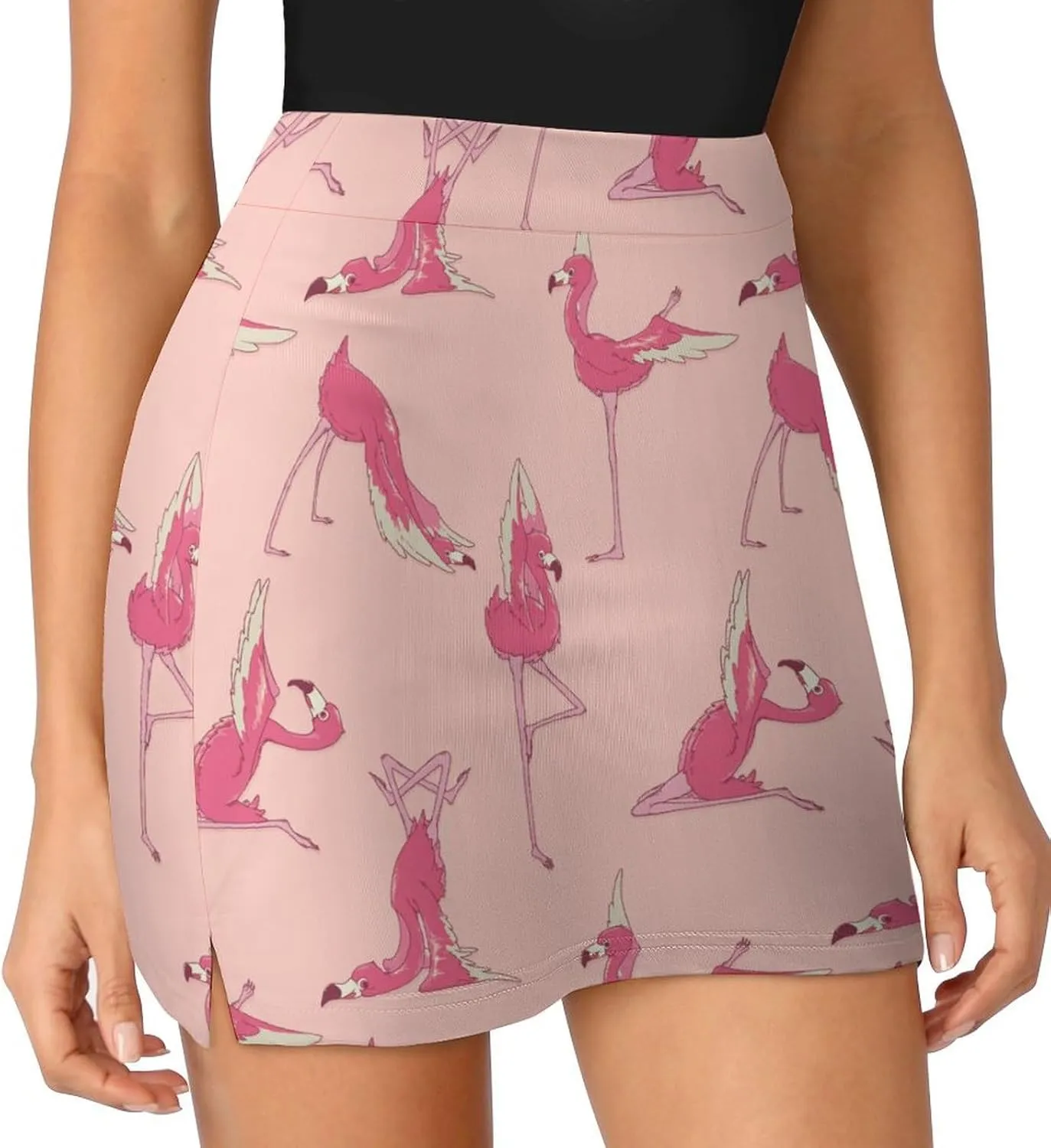 Womens Tennis Skirts Flamingo Yoga High Waisted Athletic Golf Skorts with Shorts Pockets for Running Sports