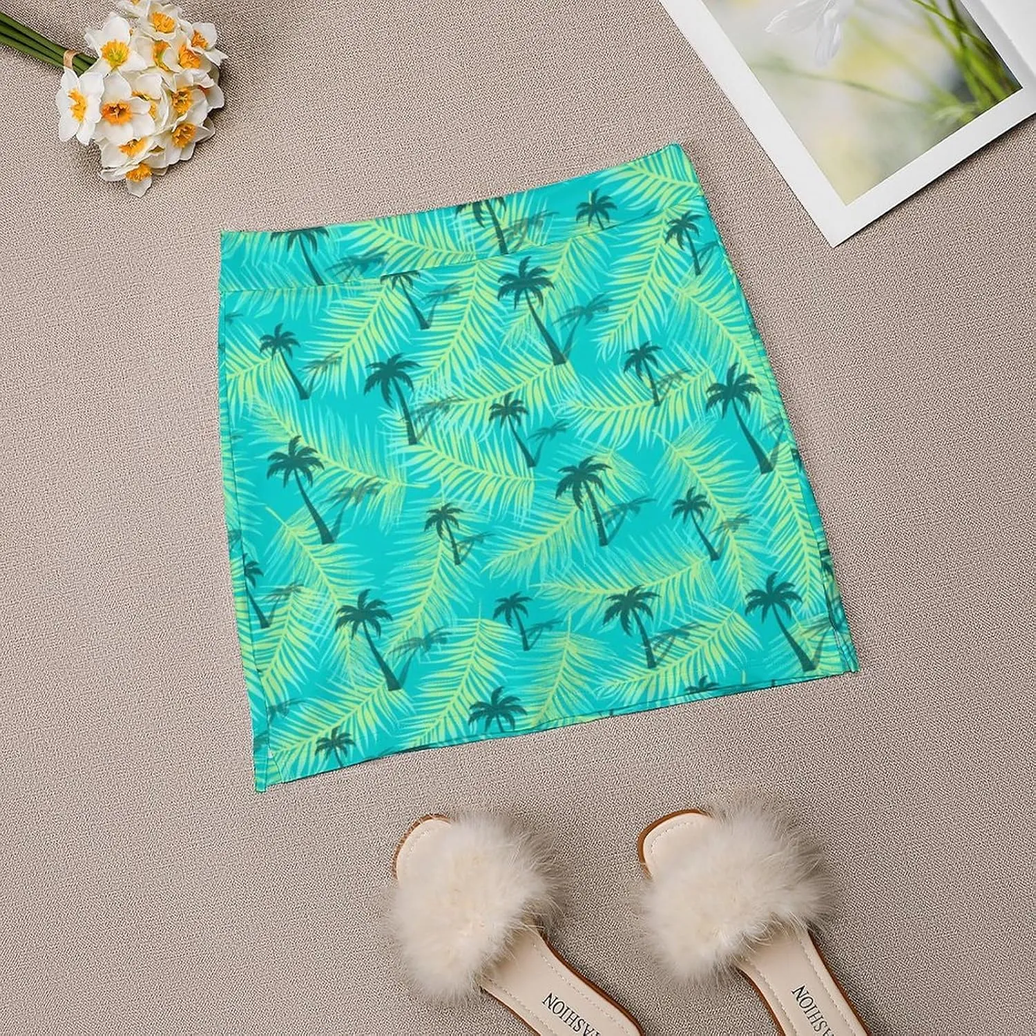 Womens Tennis Skirts Palm Tree High Waisted Athletic Golf Skorts with Shorts Pockets for Running Sports