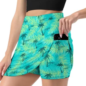 Womens Tennis Skirts Palm Tree High Waisted Athletic Golf Skorts with Shorts Pockets for Running Sports