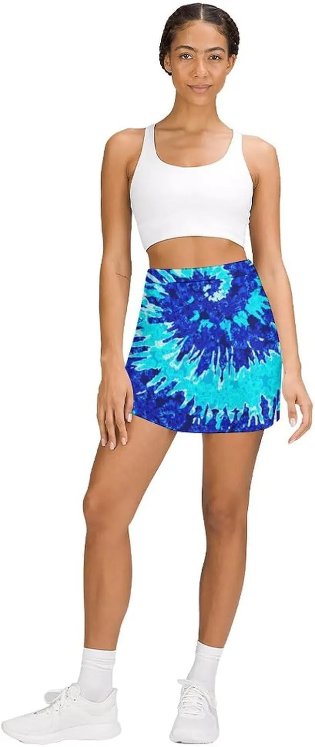 Womens Tennis Skirts Tie Dye High Waisted Athletic Golf Skorts with Shorts Pockets for Running Sports