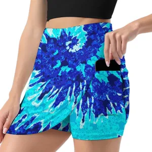 Womens Tennis Skirts Tie Dye High Waisted Athletic Golf Skorts with Shorts Pockets for Running Sports