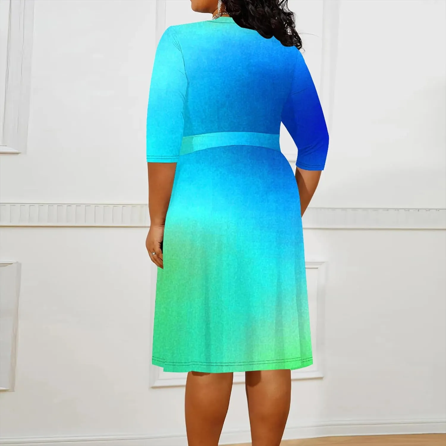 Women's Tie Dye Dress V Neck Loose Fit Casual Plus Size Midi Dresses with Belt Beach Boho Sundress Travel Vacation Outfit