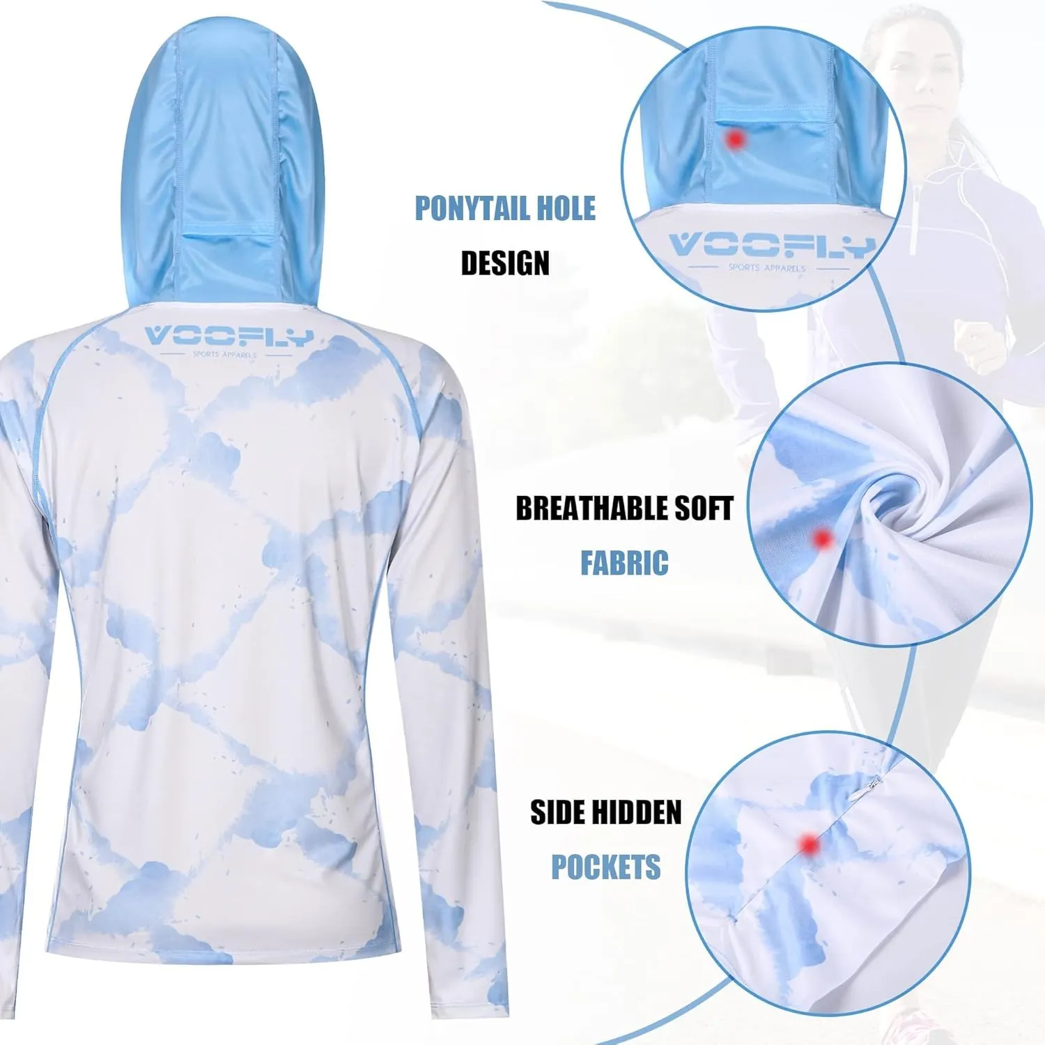 Women's UPF 50  Sun Protection Shirt Printed UV Hoodie Jacket Full Zip with Pockets