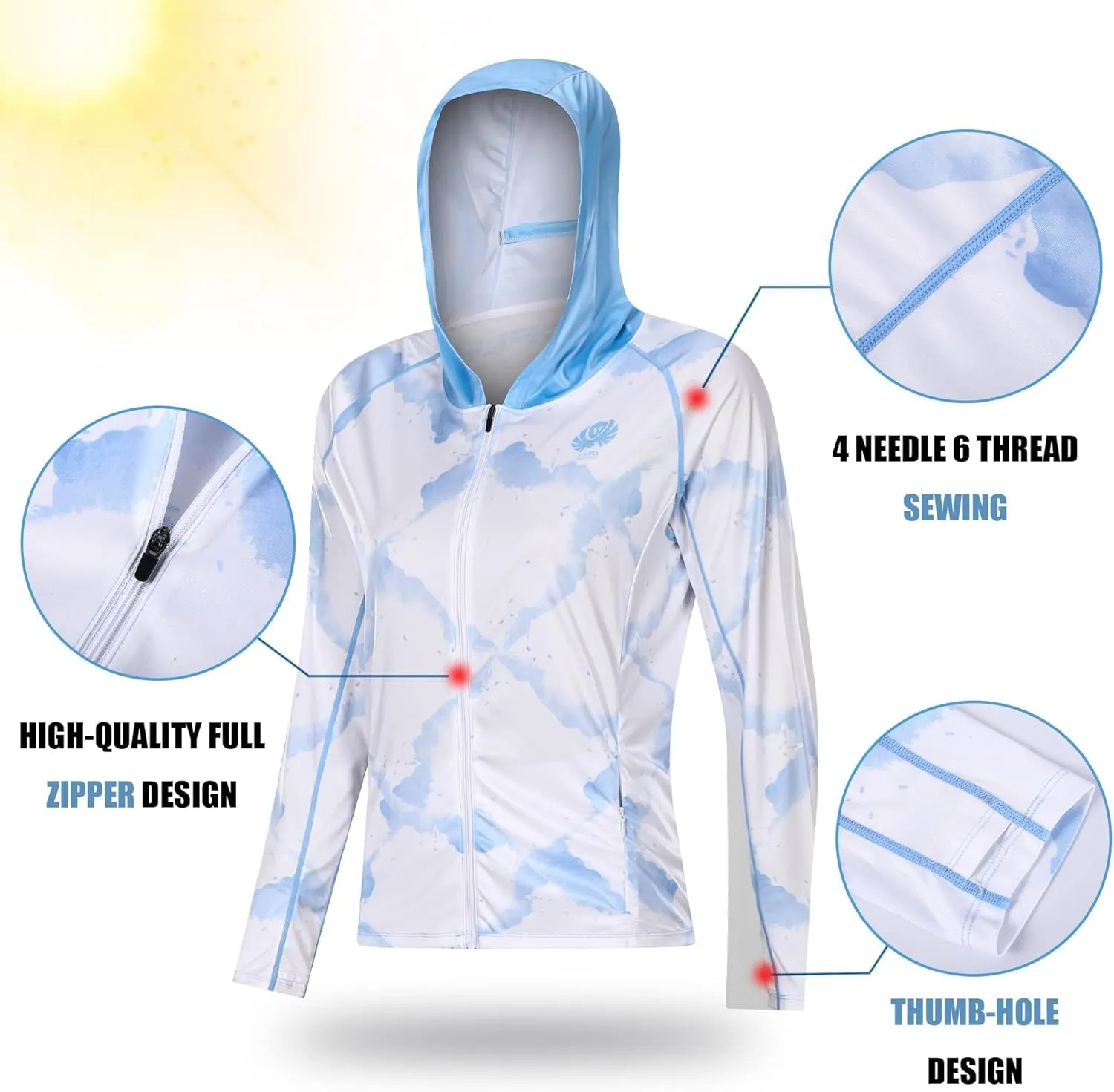 Women's UPF 50  Sun Protection Shirt Printed UV Hoodie Jacket Full Zip with Pockets