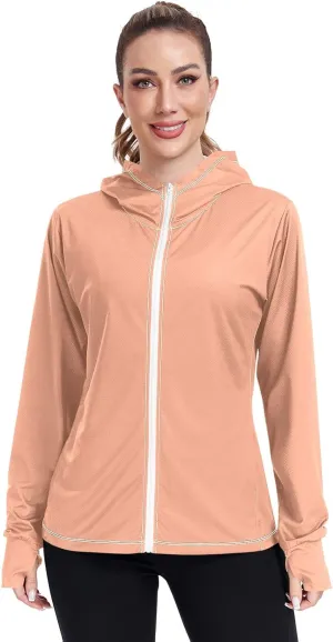 Womens UPF Hoodie Light Salmon Long Sleeve Sun Shirt for Women with Pocket Womens SPF 50 Shirts Long Sleeve Lightweight