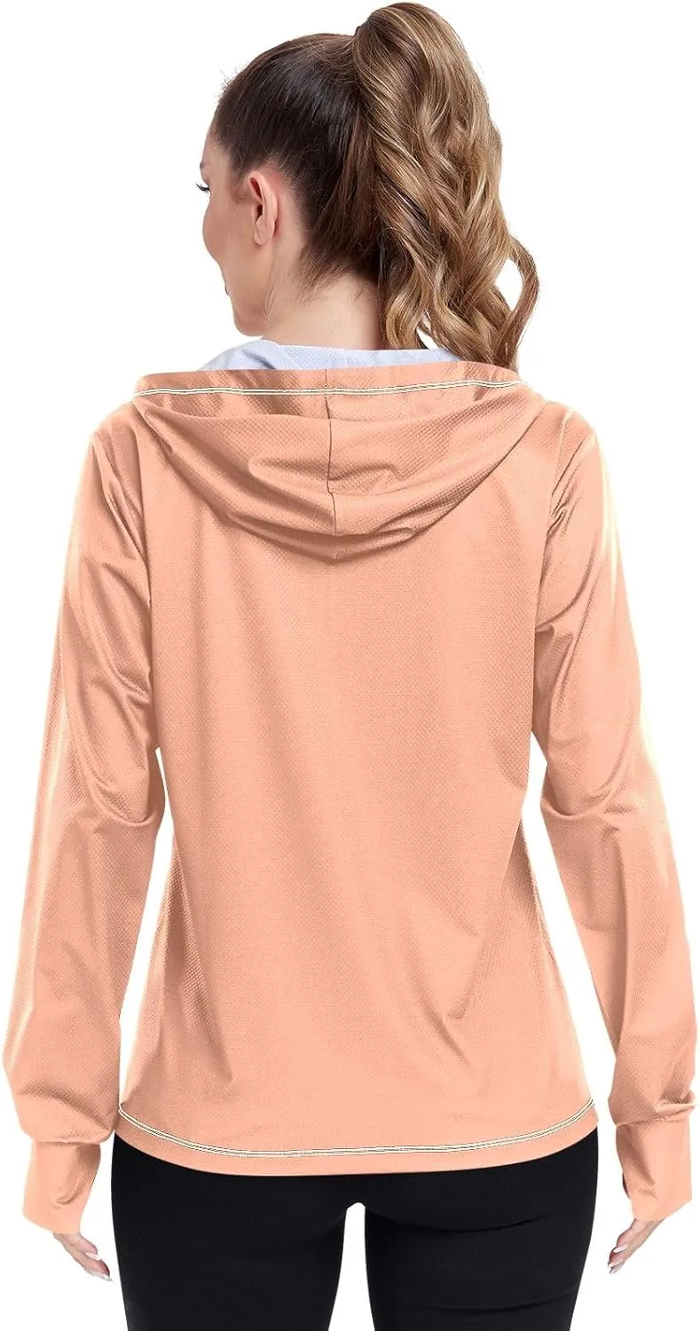 Womens UPF Hoodie Light Salmon Long Sleeve Sun Shirt for Women with Pocket Womens SPF 50 Shirts Long Sleeve Lightweight