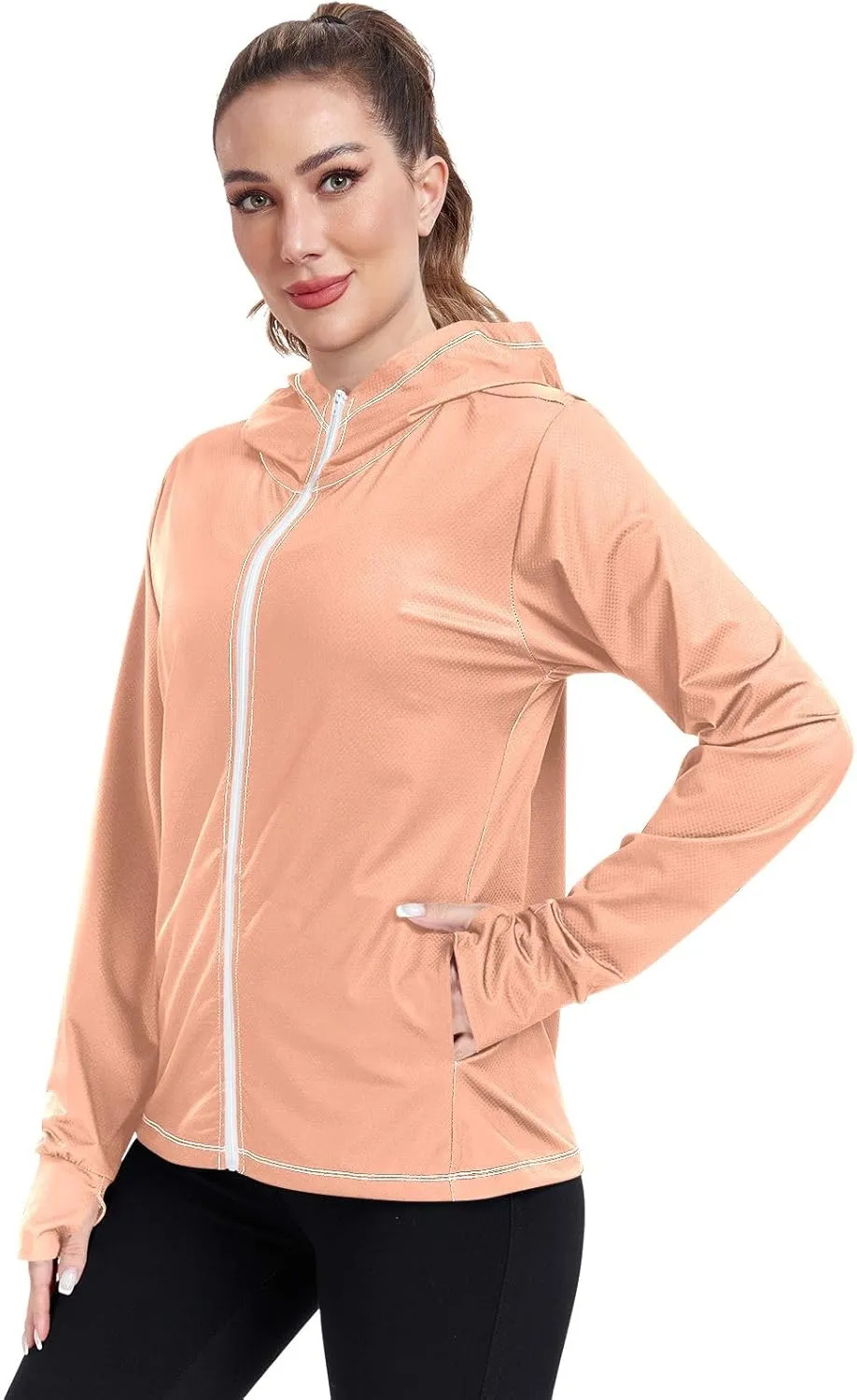 Womens UPF Hoodie Light Salmon Long Sleeve Sun Shirt for Women with Pocket Womens SPF 50 Shirts Long Sleeve Lightweight