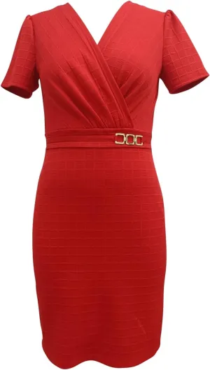 Wrapped Front Gold Buckle Trim Pencil Mini Dress