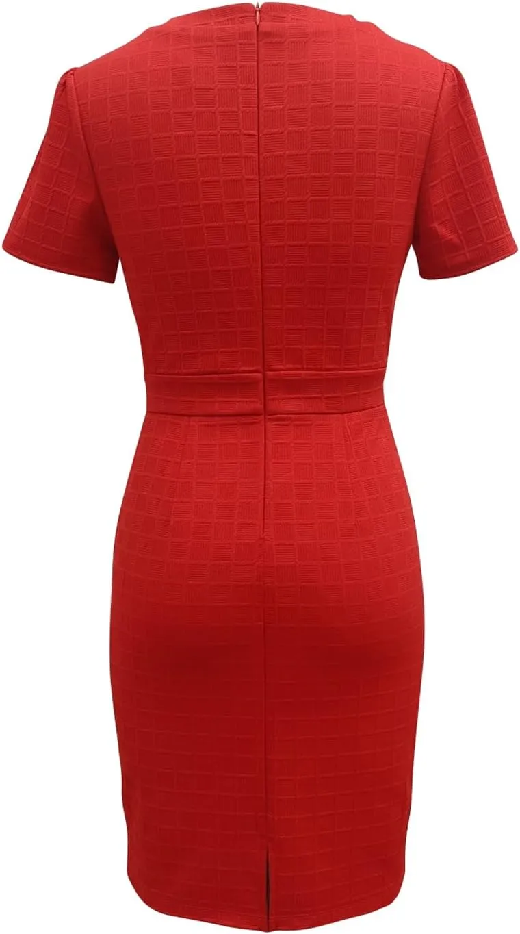 Wrapped Front Gold Buckle Trim Pencil Mini Dress