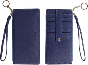 Wristlet Slim Credit Card Wallet Holder Change Pouch, Keychain Wallet RFID Blocking Business Cards Cases with Zipper Pocket for Cash, Coin, ID Card, Receipt (Blue)