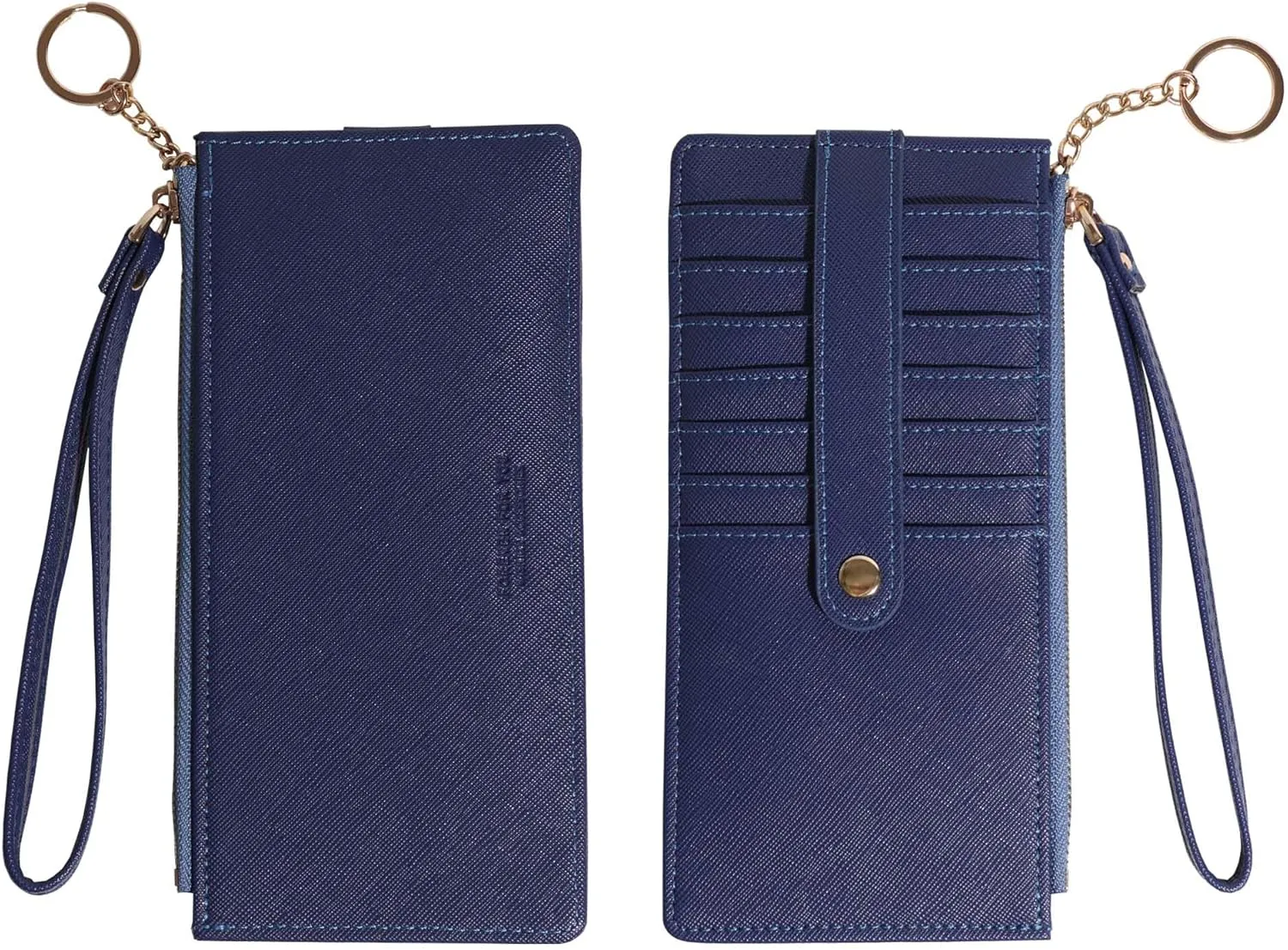 Wristlet Slim Credit Card Wallet Holder Change Pouch, Keychain Wallet RFID Blocking Business Cards Cases with Zipper Pocket for Cash, Coin, ID Card, Receipt (Blue)