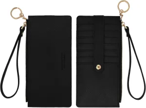Wristlet Slim Credit Card Wallet Holder Change Pouch, Keychain Wallet RFID Blocking Business Cards Cases with Zipper Pocket for Cash, Coin, Receipt, ID Card (Black)