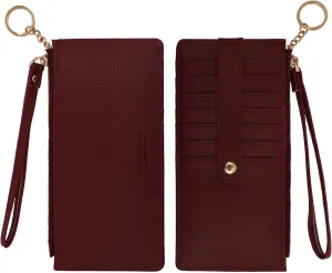 Wristlet Slim Credit Card Wallet Holder Change Pouch, Keychain Wallet RFID Blocking Business Cards Cases with Zipper Pocket for Cash, Coin, Receipt, ID Card (Burgundy)