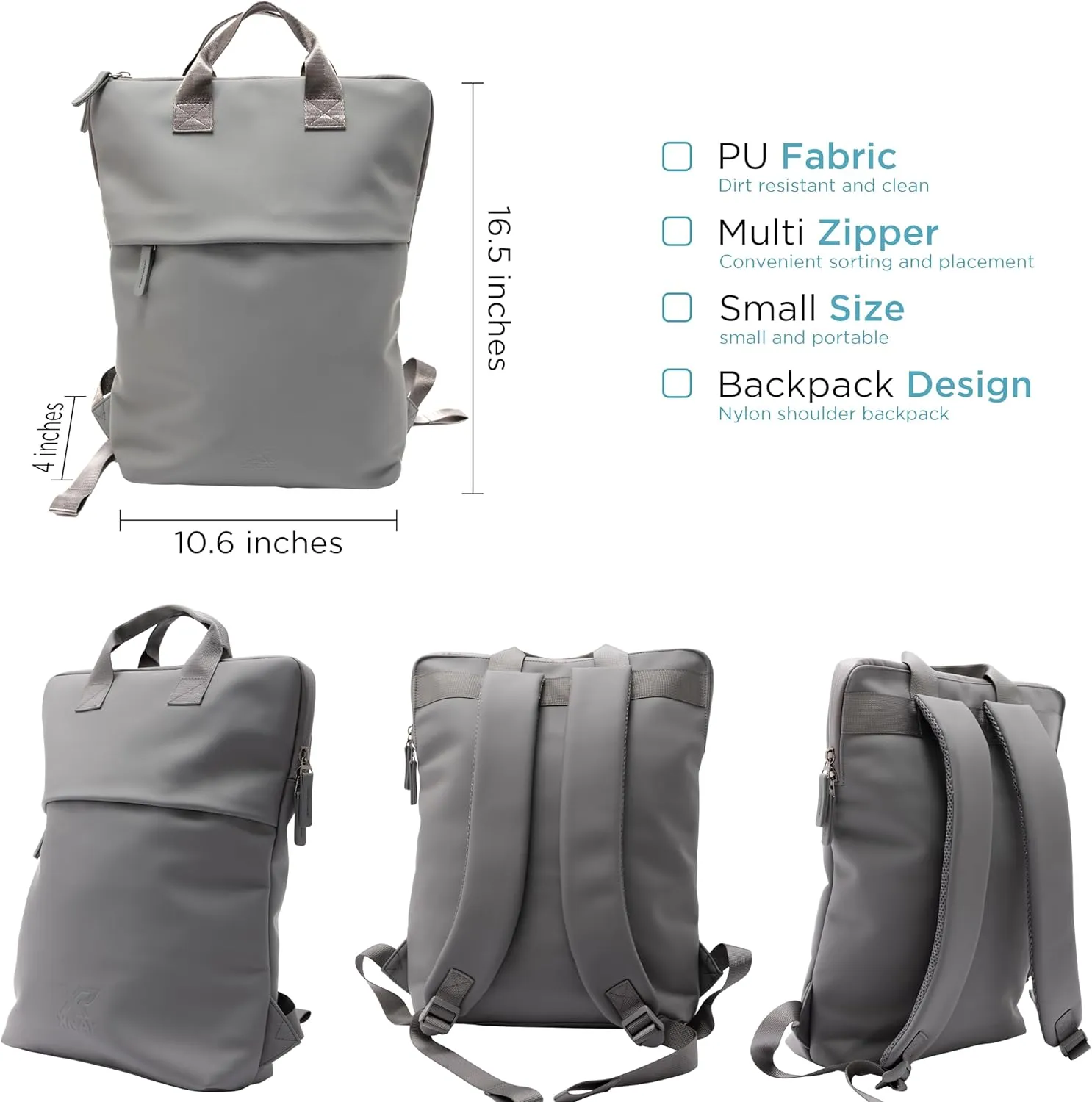 X RAY PU Leather Lightweight Laptop Backpack for Men and Women, Everyday Laptop Bag Capacity Adjustable 17L & Fits 15.6 Inch Screen, Charcoal