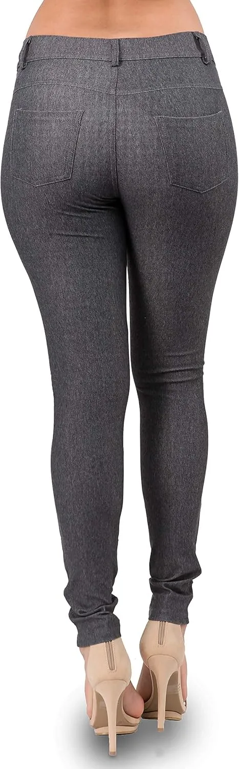 Ylluo Women's Jeggings with Pockets - Skinny Fit Denim Look - High Waisted Stretchy Pull On Pants - Full-Length & Capri