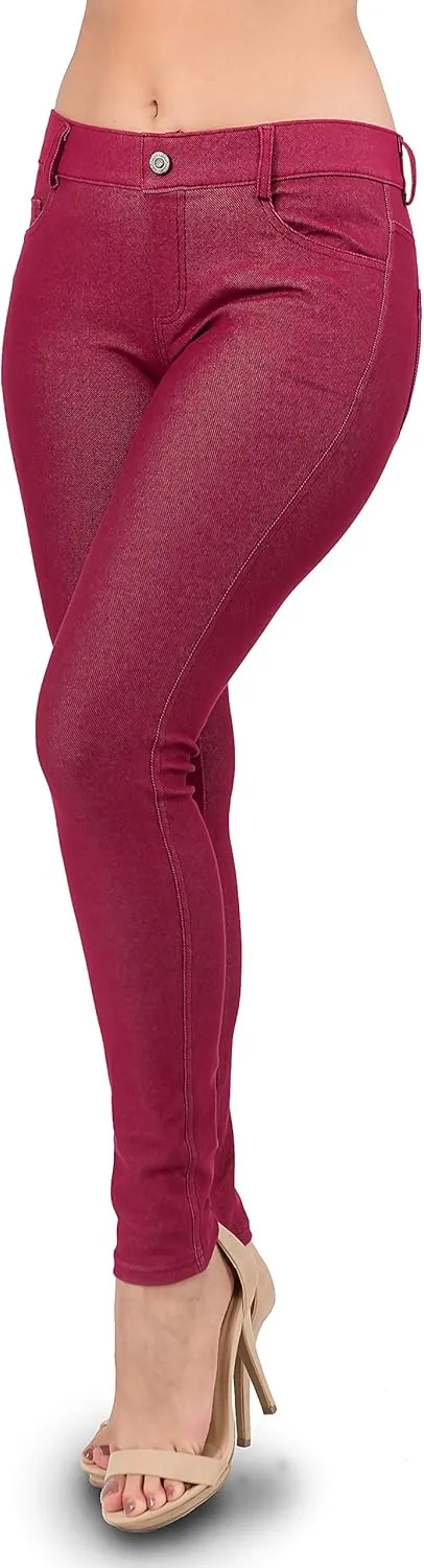 Ylluo Women's Jeggings with Pockets - Skinny Fit Denim Look - High Waisted Stretchy Pull On Pants - Full-Length & Capri