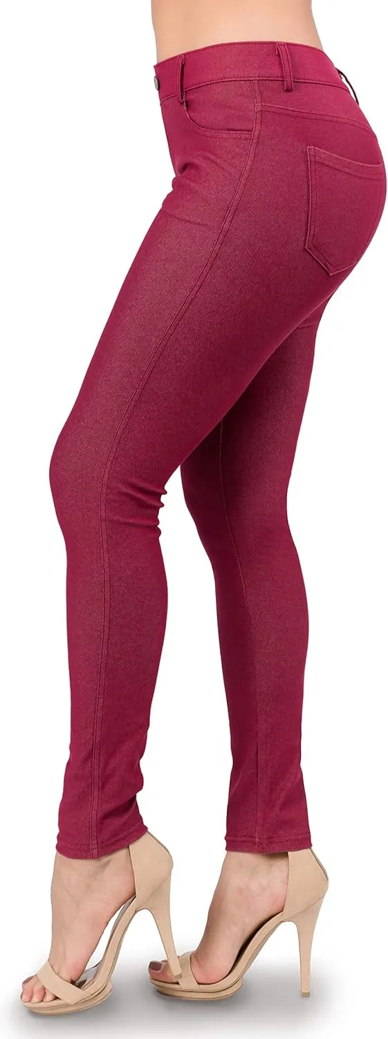 Ylluo Women's Jeggings with Pockets - Skinny Fit Denim Look - High Waisted Stretchy Pull On Pants - Full-Length & Capri