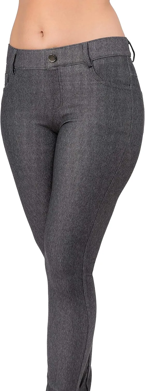 Ylluo Women's Jeggings with Pockets - Skinny Fit Denim Look - High Waisted Stretchy Pull On Pants - Full-Length & Capri
