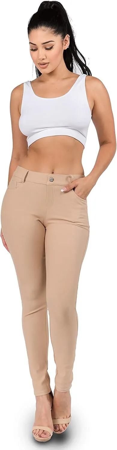Ylluo Women's Jeggings with Pockets - Skinny Fit Denim Look - High Waisted Stretchy Pull On Pants - Full-Length & Capri