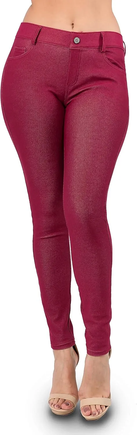 Ylluo Women's Jeggings with Pockets - Skinny Fit Denim Look - High Waisted Stretchy Pull On Pants - Full-Length & Capri