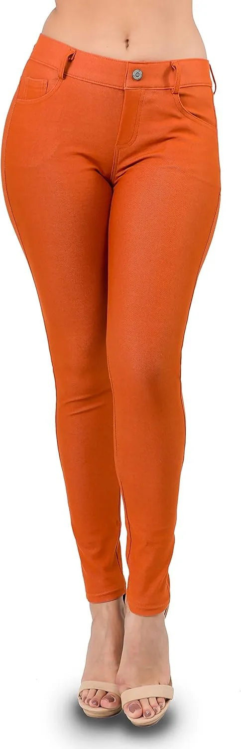 Ylluo Women's Jeggings with Pockets - Skinny Fit Denim Look - High Waisted Stretchy Pull On Pants - Full-Length & Capri