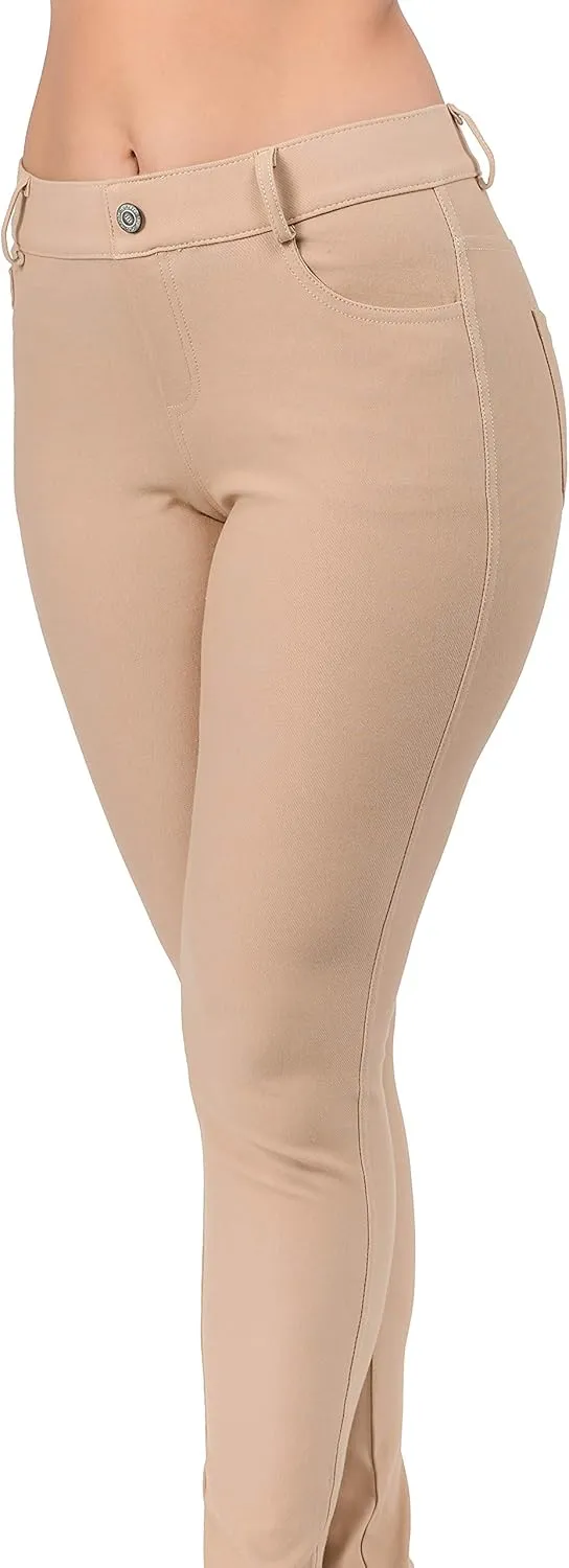 Ylluo Women's Jeggings with Pockets - Skinny Fit Denim Look - High Waisted Stretchy Pull On Pants - Full-Length & Capri