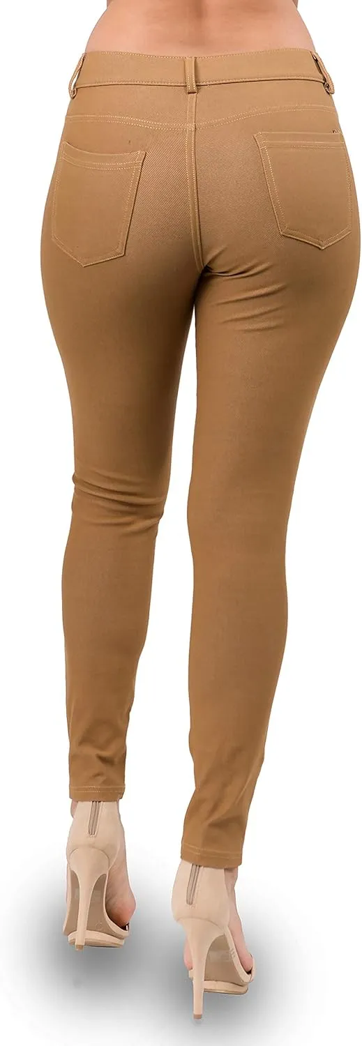 Ylluo Women's Jeggings with Pockets - Skinny Fit Denim Look - High Waisted Stretchy Pull On Pants - Full-Length & Capri