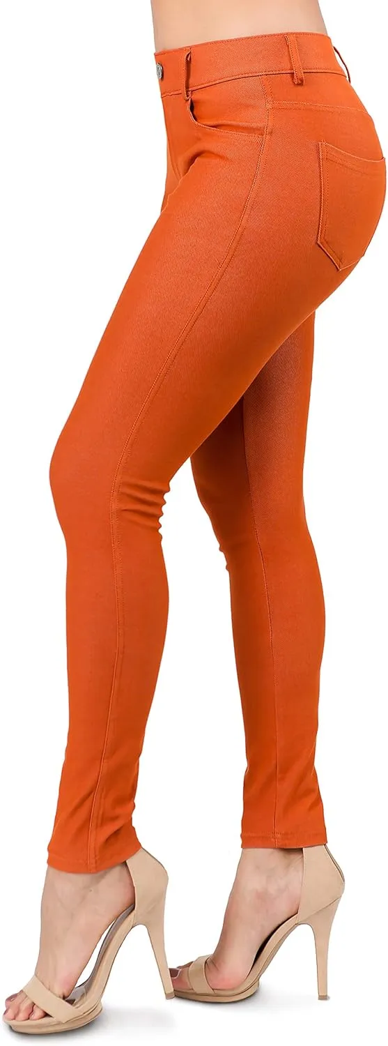 Ylluo Women's Jeggings with Pockets - Skinny Fit Denim Look - High Waisted Stretchy Pull On Pants - Full-Length & Capri
