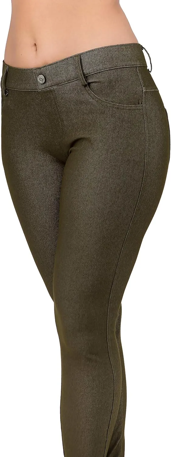 Ylluo Women's Jeggings with Pockets - Skinny Fit Denim Look - High Waisted Stretchy Pull On Pants - Full-Length & Capri