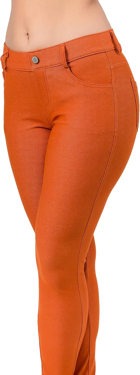 Ylluo Women's Jeggings with Pockets - Skinny Fit Denim Look - High Waisted Stretchy Pull On Pants - Full-Length & Capri