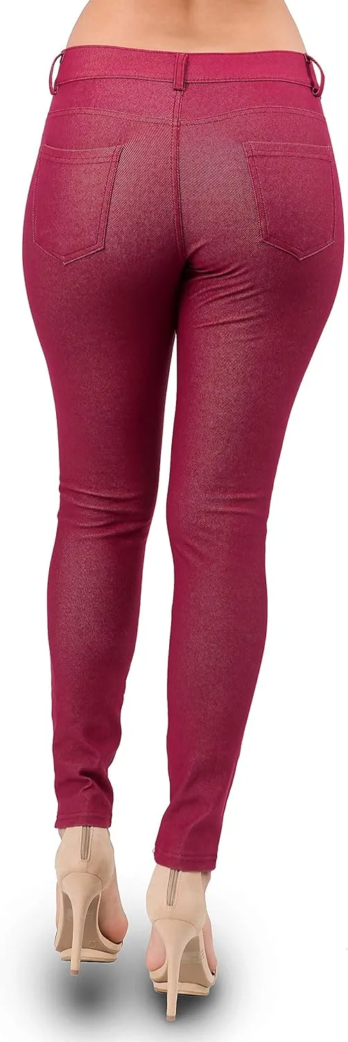 Ylluo Women's Jeggings with Pockets - Skinny Fit Denim Look - High Waisted Stretchy Pull On Pants - Full-Length & Capri