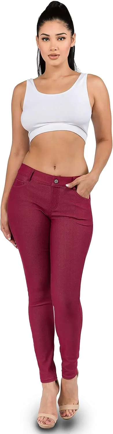 Ylluo Women's Jeggings with Pockets - Skinny Fit Denim Look - High Waisted Stretchy Pull On Pants - Full-Length & Capri