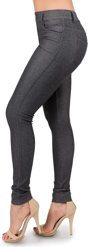 Ylluo Women's Jeggings with Pockets - Skinny Fit Denim Look - High Waisted Stretchy Pull On Pants - Full-Length & Capri