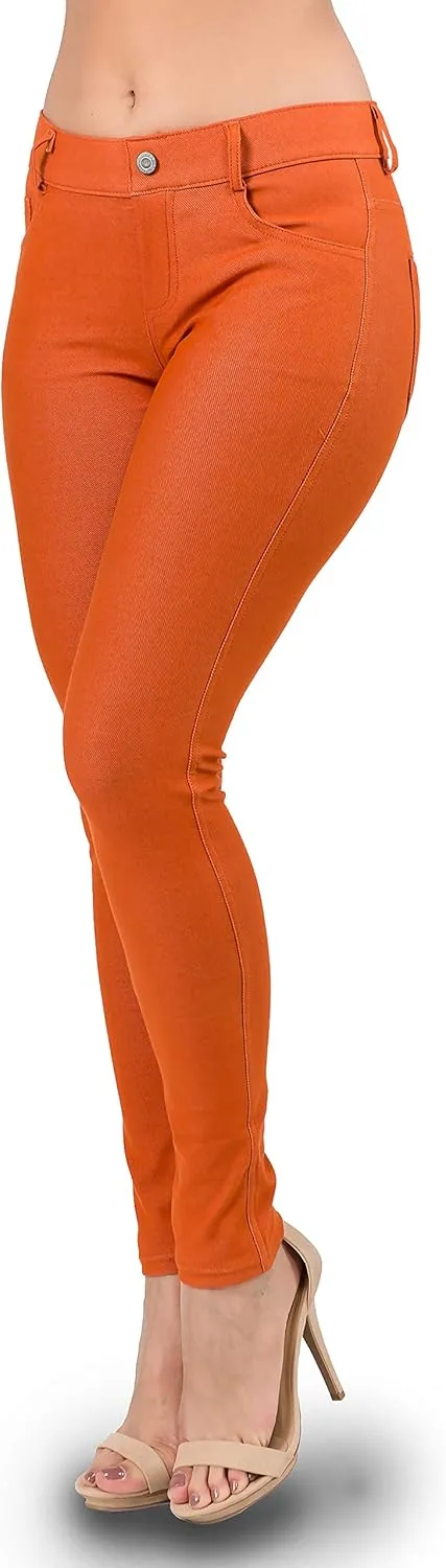 Ylluo Women's Jeggings with Pockets - Skinny Fit Denim Look - High Waisted Stretchy Pull On Pants - Full-Length & Capri