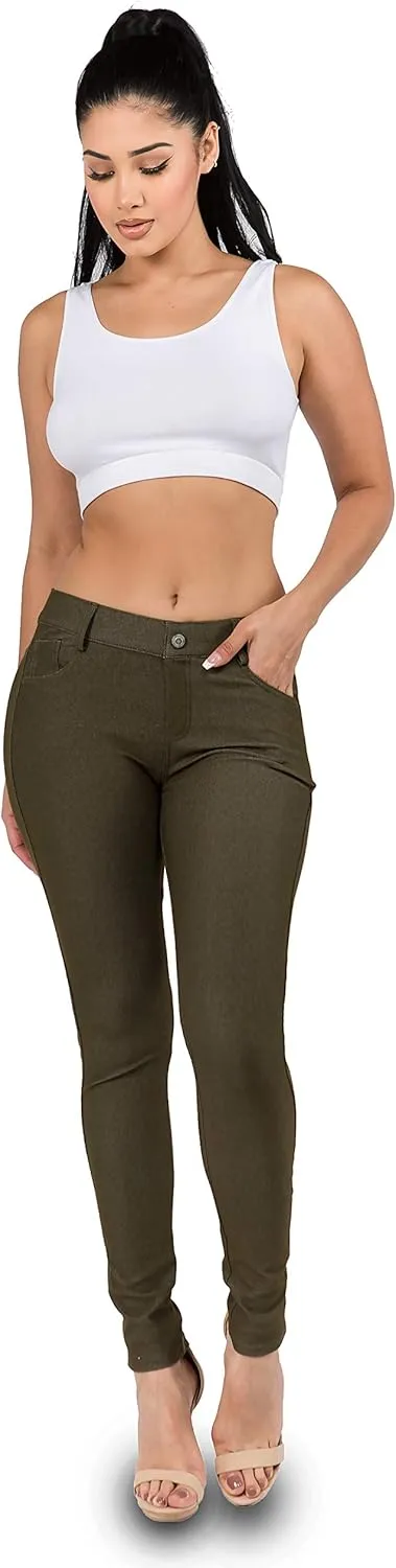 Ylluo Women's Jeggings with Pockets - Skinny Fit Denim Look - High Waisted Stretchy Pull On Pants - Full-Length & Capri