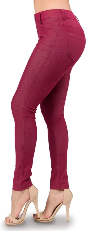 Ylluo Women's Jeggings with Pockets - Skinny Fit Denim Look - High Waisted Stretchy Pull On Pants - Full-Length & Capri