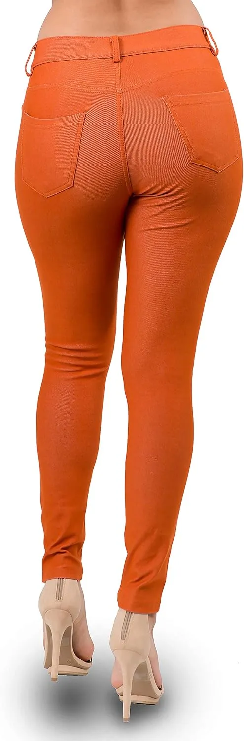 Ylluo Women's Jeggings with Pockets - Skinny Fit Denim Look - High Waisted Stretchy Pull On Pants - Full-Length & Capri