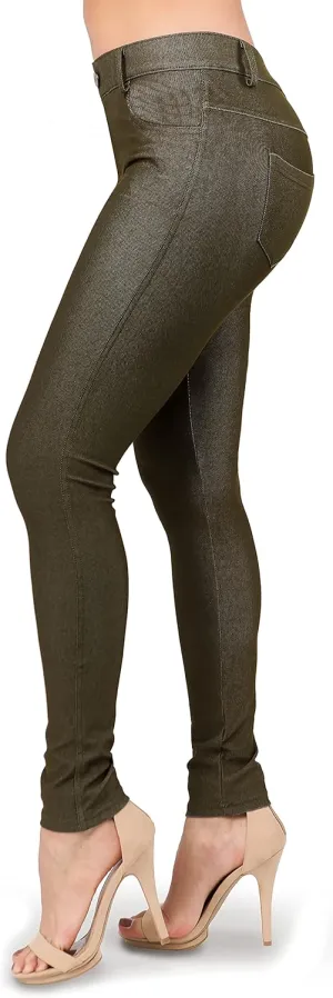 Ylluo Women's Jeggings with Pockets - Skinny Fit Denim Look - High Waisted Stretchy Pull On Pants - Full-Length & Capri