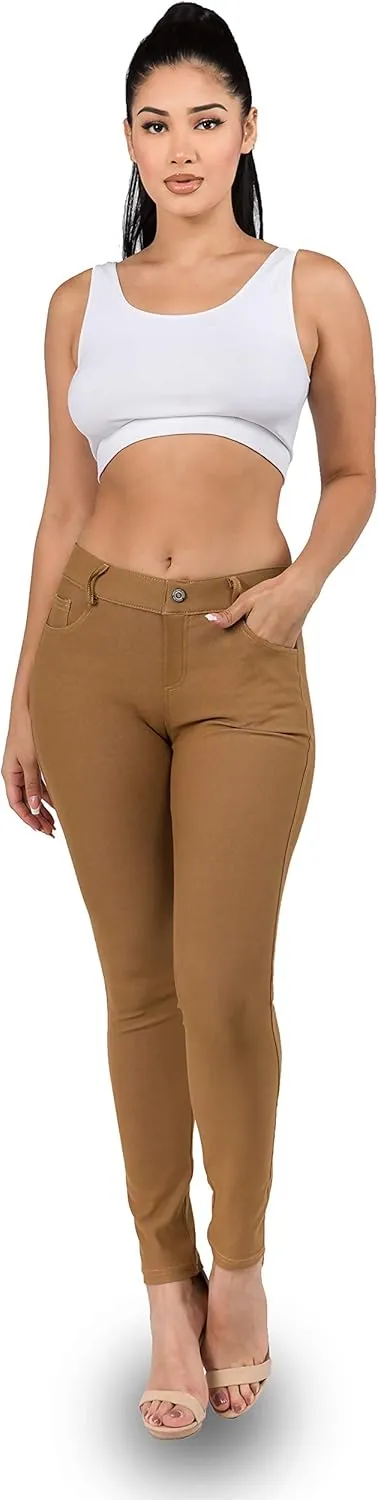 Ylluo Women's Jeggings with Pockets - Skinny Fit Denim Look - High Waisted Stretchy Pull On Pants - Full-Length & Capri